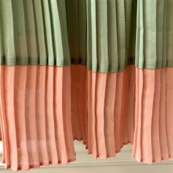 Ya Los Angeles sleeveless peach and green button pleated flare dress size‎ S - Picture 8 of 9